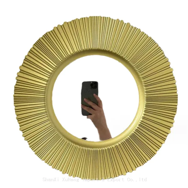 Cheap Wholesale 13 Inches Mirrored Wedding Plastic Charger Plate With Gold Rim photo-3