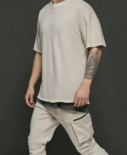 Men's Summer T-shirt, American Youth Heavyweight Plus Size Pure Cotton Short Sleeved T-shirt, Men's Washed and Worn Top photo-2