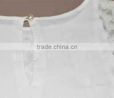 Solid Color Mesh Embroider Cap Sleeve Short New Models Blouses photo-5