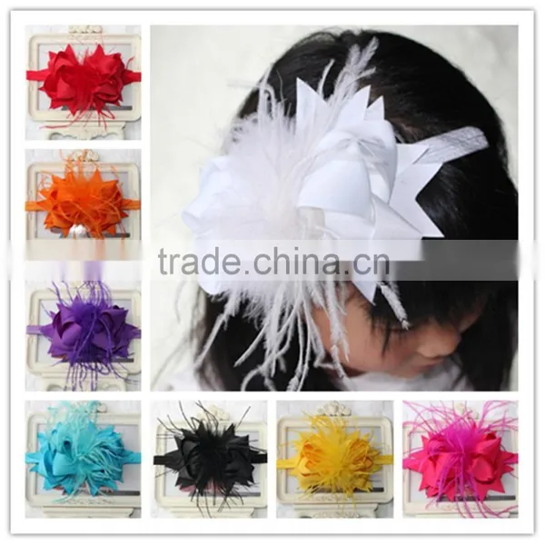 Fashion Girl Large Feather Bow Headband Toddler Solid Large Ribbon Bow Hair Band Wh-1739