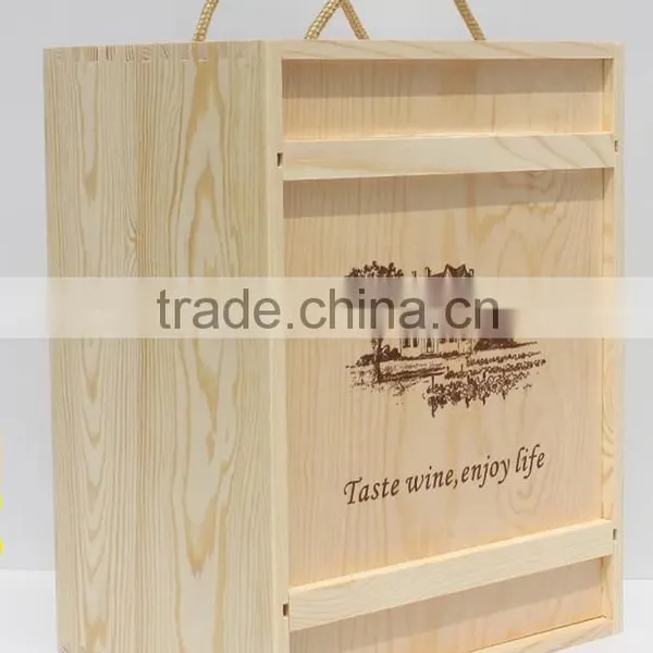 New Arrive Pine Wood Wine Box Wooden Wine Box 4 Bottles Accept Custom photo-3