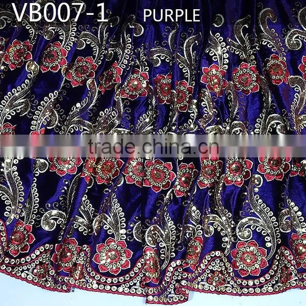 VB007-1 Purple Wholesale Top Quality African Velvet Lace Fabric/velvet Fabric/Velvet Lace Fabric