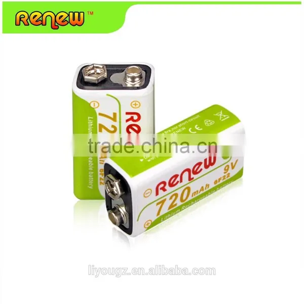 RENEW 720mAh 9 Volt Li-ion Rechargeable 9V Batteries Lithium-ion, 9 Pack photo-3