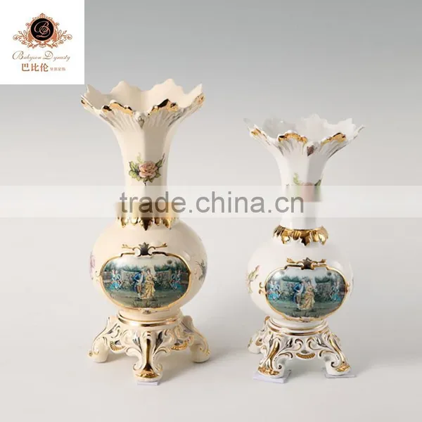 Luxury Ceramic European Hand Painted Decorative 16"flower Vase Pot photo-3