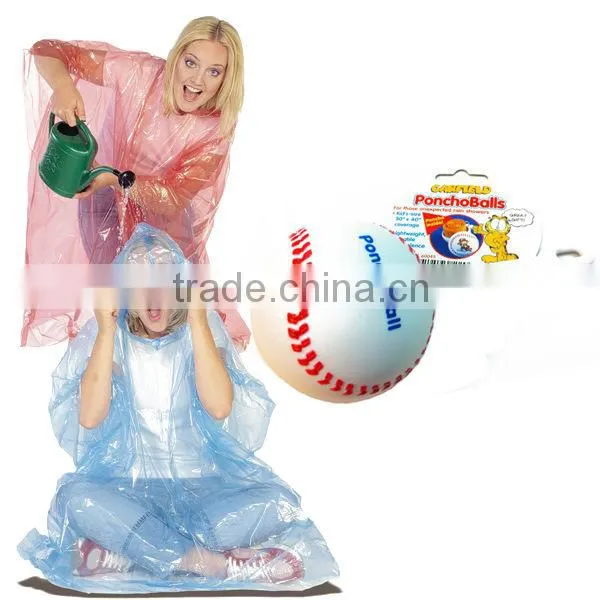2014 100%ECO Plastic Poncho Ball With Keychain Clear Disposable Rain Poncho Mac Quality Choice