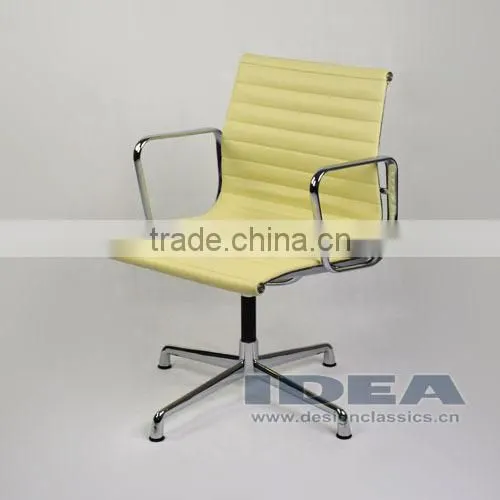 Replica Charles Low Back Ribbed Meeting Chair - Cream White Color Genuine Leather