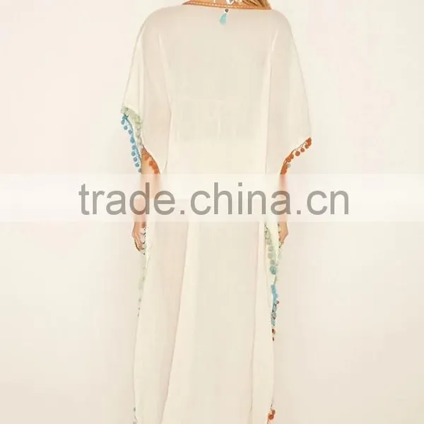 2016 New Style V Neck Long Dress Europe Pom-Trim Dress For Women photo-5