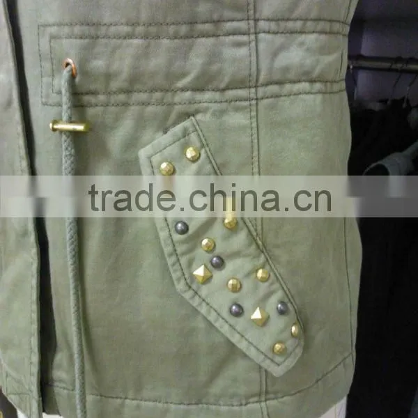 100% Cotton Twill Enzyme Wash Ladies' Casual Sleeveless Vest / Waistcoat With Cotton Lining and Shiny Rivets photo-2