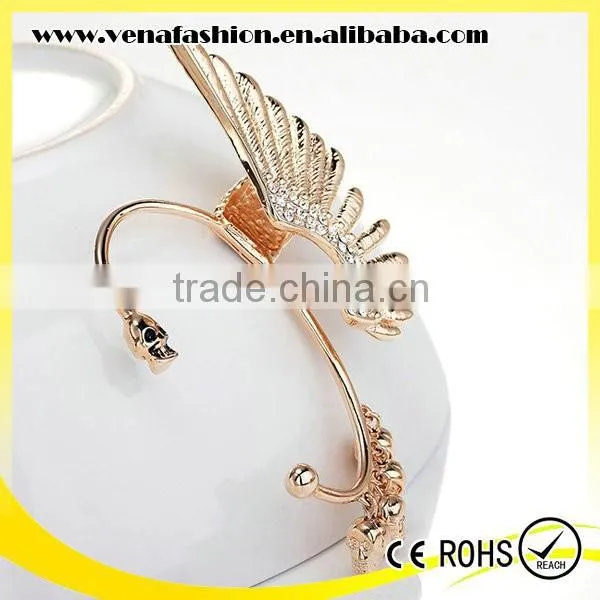 Exaggerate Tassels no Hole Skull Angel Wing Earring Cuff