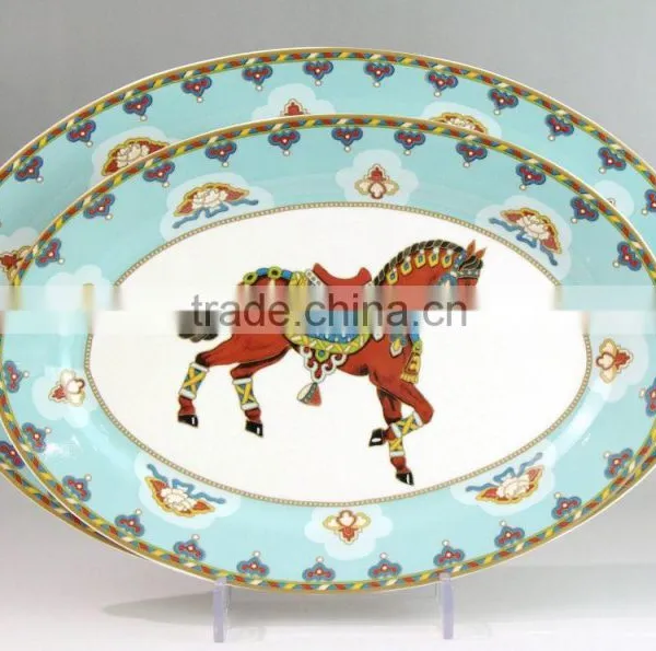 Dinnerware Bule Gold Custom Printed Ceramic Plate photo-3