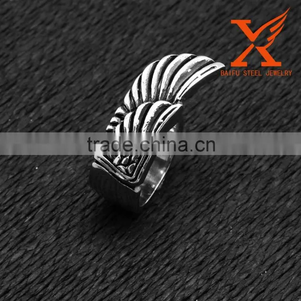 In Stock Fashion Jewellry Cheap Wholesale New Design 2016 Wing Men's Stainless Steel Rings Jewelry photo-3