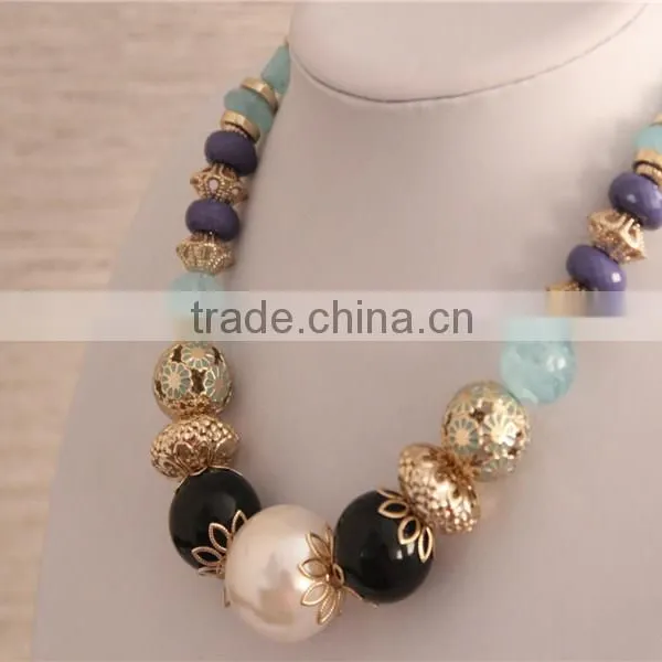 Colorful Arylic Beads Necklace, Gold Plated Beads Necklace photo-5