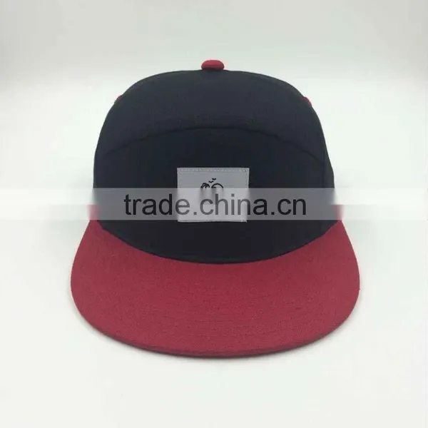 Wholesale Custom Design Your Own Logo 7 Panel Black Snapback Hat With Woven Label photo-2