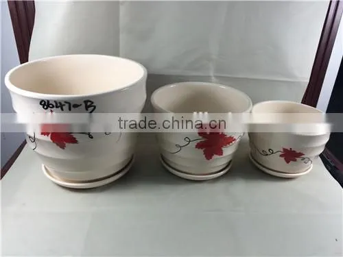 4 Pieces Different Size Ceramic Flower Pot With Cute Painting Maple Leaf photo-3