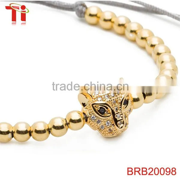 Gold Plating Copper Beads Marble Bead Bracelet Bead Woven Bracelet, Leopard Head Bracelet photo-3