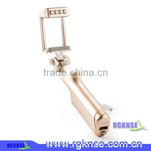 2016 Profession Design Enhancing Light Selfie Stick With Power Bank Portable Monopod With Mirror photo-4