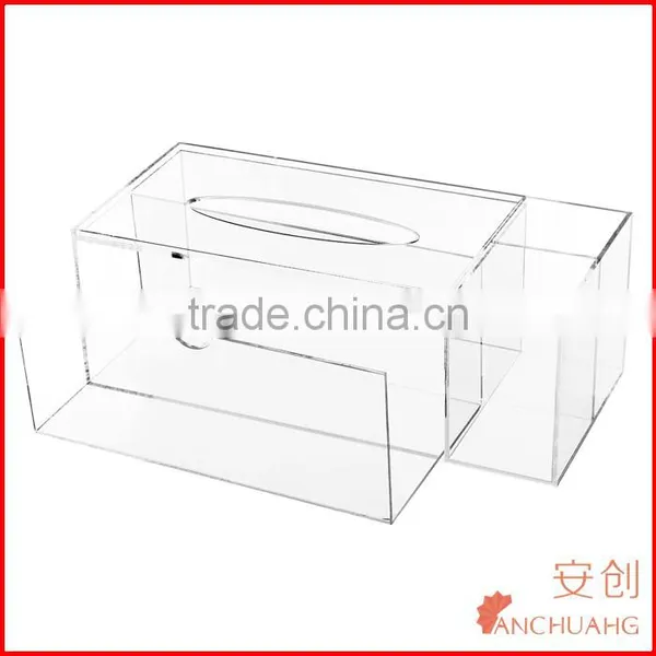 Deluxe Clear Acrylic Counter Top Multi Compartment Storage Organizer Box Tray / Tissue Dispenser Box photo-3