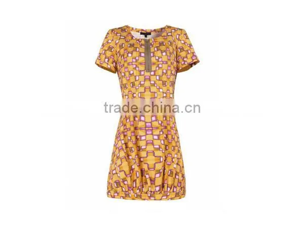 New Fashion Europe Style Ladies' Close Fit Printed Zip-up Short-sleeved Old Fashion Dresses photo-2