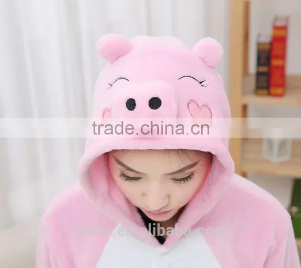 Coral Fleece Cartoon Adult Animal Jumpsuit Animal Pajamas Jumpsuit Pink Pig Design photo-3