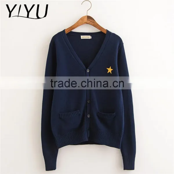 Custom Hot Sale Men Dark Blue Thick High School Uniform Cardigan Sweater photo-3