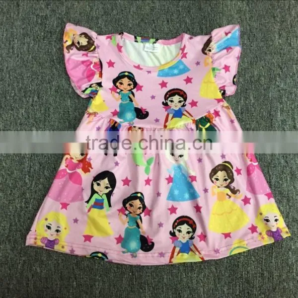 2017 New Arrival Flutter Little Girls Spring Summer Wear Princess Print Dresses