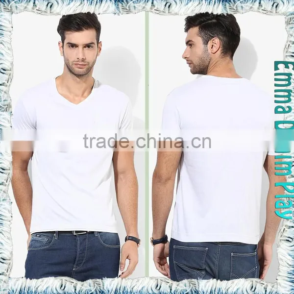 Basic Style Soft Pure White V Neck T-Shirt for Men photo-3