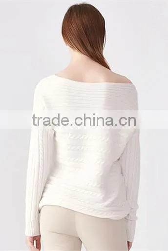 Factory Wholesale Wide Neck Cotton Knit Pattern Pullover Sweater Design for Women photo-4