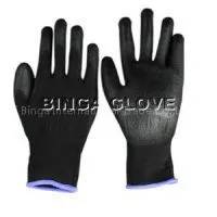 Black PU Coated 13G Polyester Shell Safety Glove