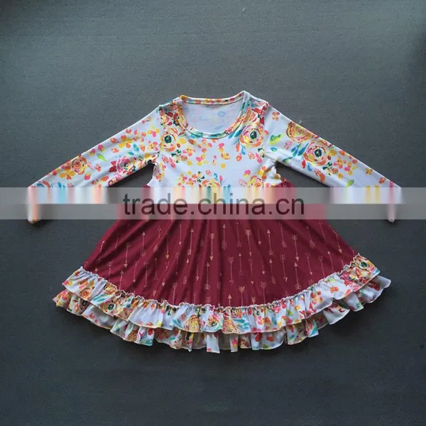 Wholesale Little Girls Frock Design Cotton Dress Long Icing Ruffle Sleeves Fall Clothes For Kids photo-2