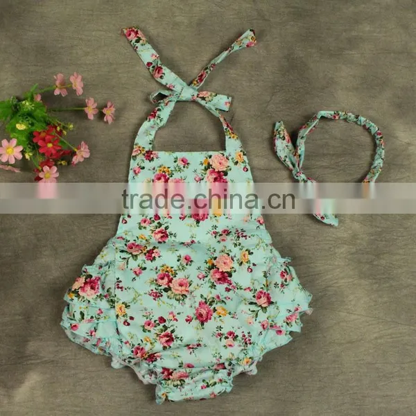 Infant Gtirls' Cotton Flower Straps Ruffles Bodysuit photo-3