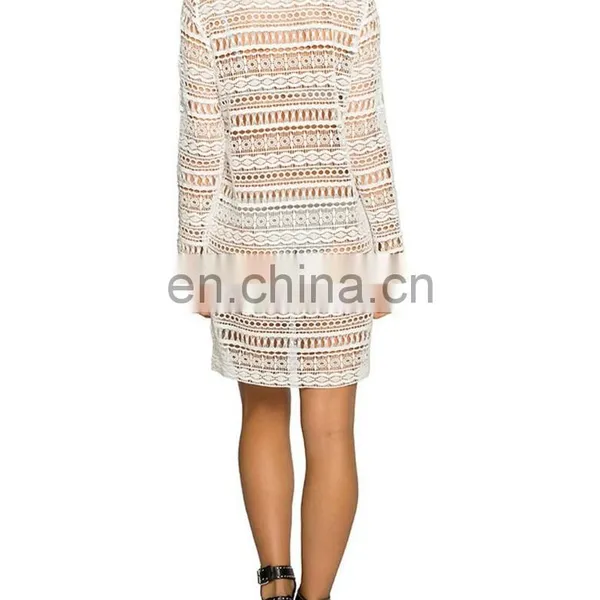 C82 Long Sleeve Crocheted Lace Cover-Up Beach Dress photo-3