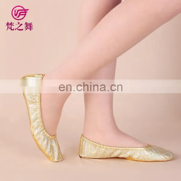 X-8053 Professional Gold Full Sequins Practice Soft Sole Belly Dance Shoes for Women photo-3