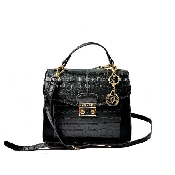 Top Handle Small Black Crocodile Crossbody Square Shoulder Bag Women Handbag With Flap