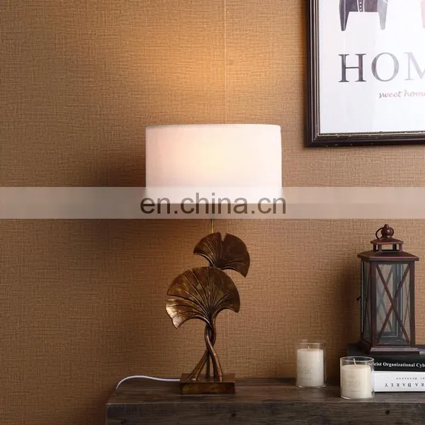 Creative Design Leaf Shape Resin Material Table Decoration Hotel Bedroom Desk Lamp With White Linen Lampshade photo-3