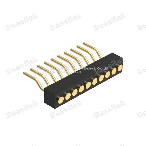 Dnenlink 1.27mm Pitch Single Row H2.0mm Plane Contact Right Angle Female Header SMT Type PogoPin Header photo-2