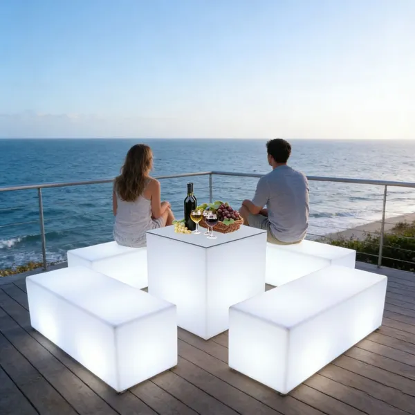 Patio Furniture/ Led Cube Bar Chair/Led Outdoor Rechargeable Modern Cube Waterproof Led Furniture Garden Sets Table Chairs photo-3