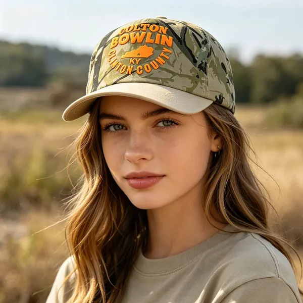 Camouflage Baseball Cap Fabric Contrast Brim Puff Print Letters Breathable Field Outdoor Headwear photo-2