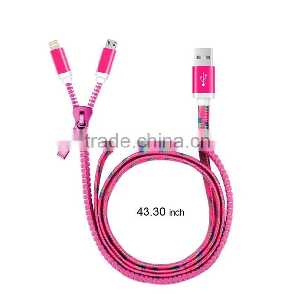 Colorful High Speed Flat Zipper 2 in 1 Data Micro USB Cable photo-4