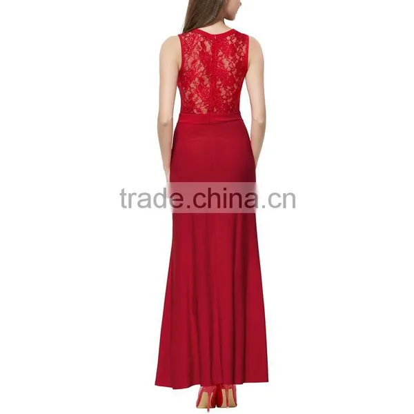 Long Hawaiian Evening Dress China Lace Red Prom Corset Sexy Clubwear Wholesale One Leg Slit Dresses photo-3