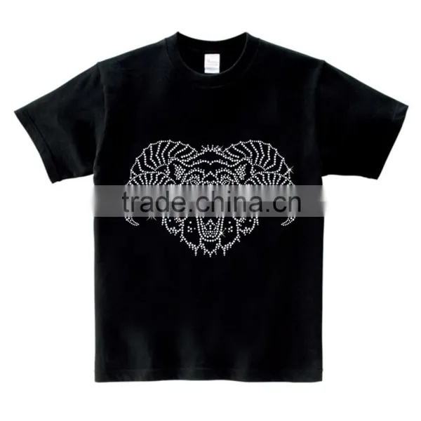 custom heat transfer rhinestone men gender cotton Tshirt