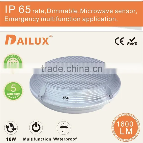  best seller aluminum housing IP65 emergency and motion sensor led flush mount ceiling light