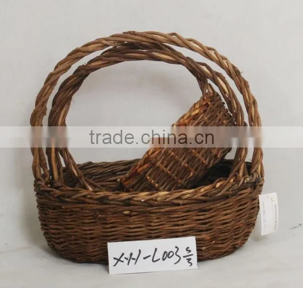Brown Willow Flower Basket With Handle