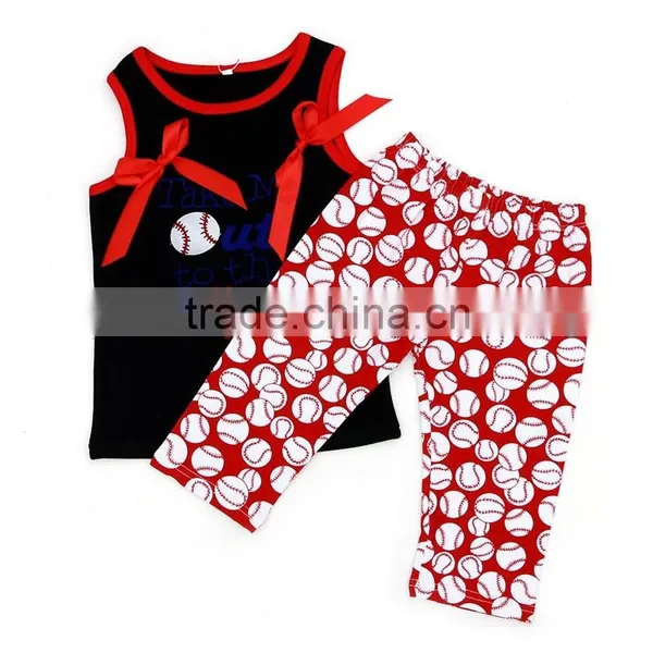 Wholesale Black Tank Top and Red Sequin Skirt With Matching Headband Baseball Girl Sport Wear photo-2