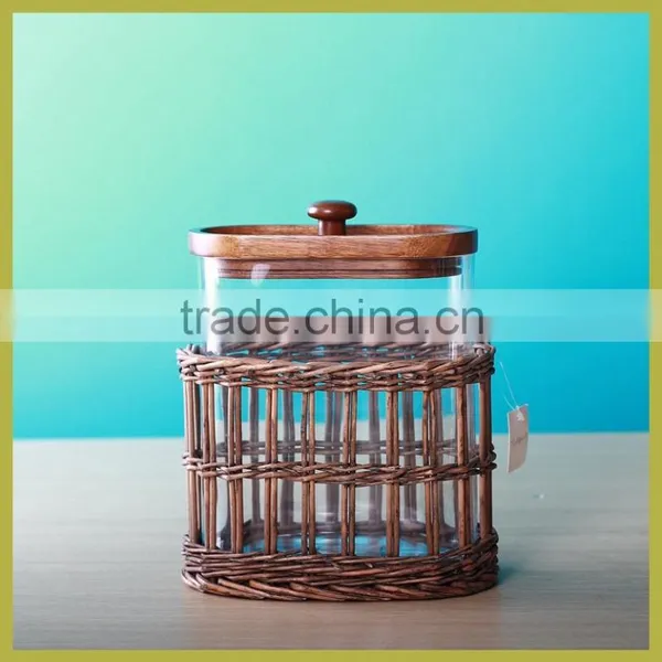 Glass Herb Storage Jars With Wooden and Willow Decoration photo-2