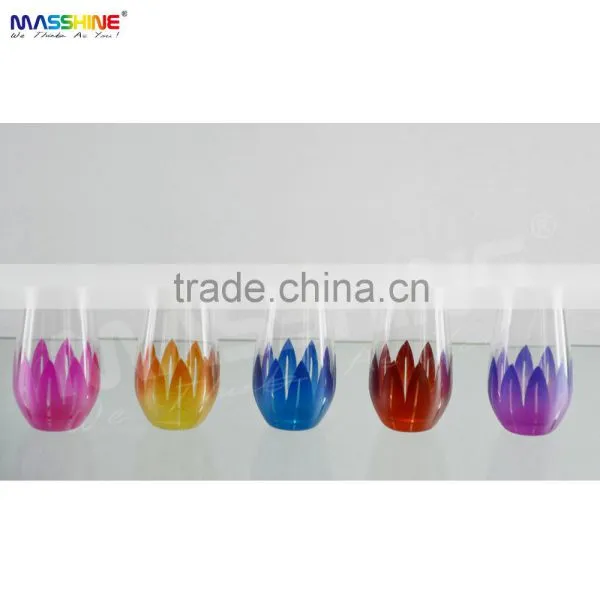 Colored Mouth Blown Stemless Wine Glass