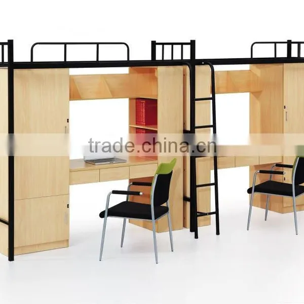 Dormitory Furniture Metal Bunck Bed With Desk and Wardrobe