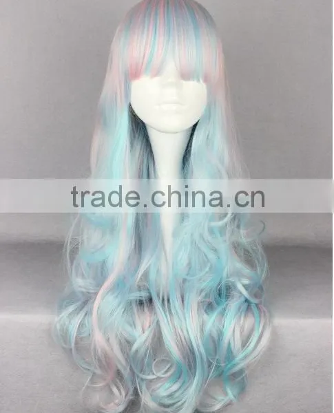 Synthetic Cosplay Light Pink Mixed Light Pink Anime Long Water Curly Lolita Wig N415 photo-2
