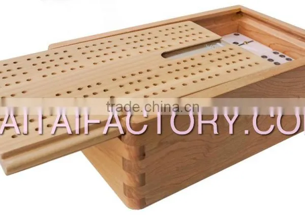 High Quality Dominoes and Cribbage Set in Natural Wood Box photo-3