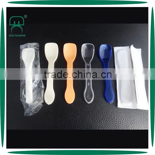 High Quality Beige Idividual Wrapped Plastic Ice Cream Spoon photo-2