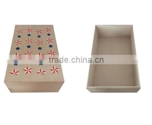 Wood Storage Box Home With Printing Cover Nature Color Decoration Large Size Collection Box on the Desk Wood Box for Sales Gif